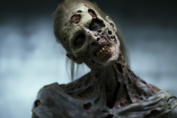 Fototapeta premium Terrifying zombie face with gruesome details