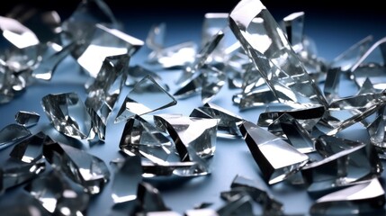 Shattered glass fragments on a dark background