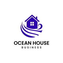 Ocean House Logo design vector concept, combination of Home Building with Sea Water logo design