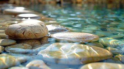 Smooth stones and clear water evoke a sense of relaxation, a key component of wellness travel.