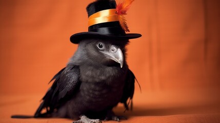 Fototapeta premium Elegant raven in a fancy hat