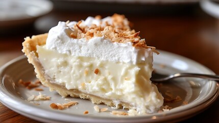 Delicious coconut cream pie with toasted coconut flakes