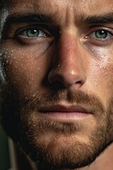 Obraz premium Closeup portrait of a rugged, bearded man with intense eyes