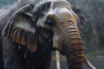 Fototapeta premium Majestic elephant in the rain