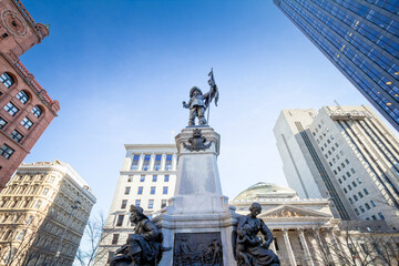 Maisonneuve monument on place d'Armes square during a sunny afternoon in Old Montreal. It is a...