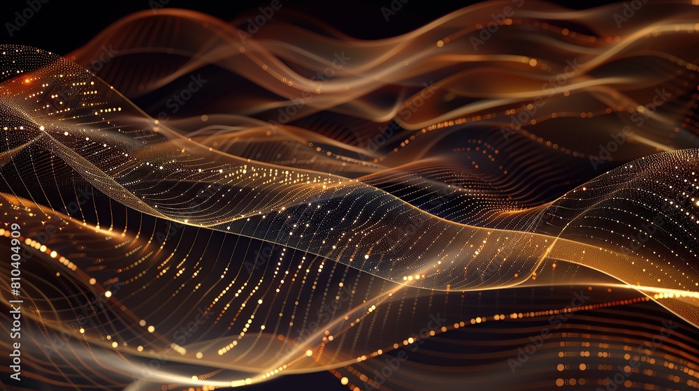 Fototapete an elegant display of interconnected gold and bronze lines and dots creating a luxurious plexus patt