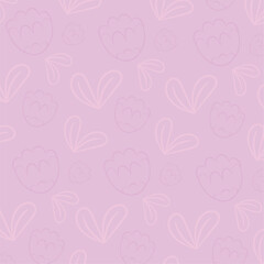 Colored pink background with flowers and hearts silhouettes Vector illustration