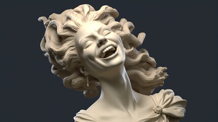 Expressive sculpted face with flowing hair