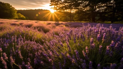 Fototapeta premium Vibrant lavender field at sunset