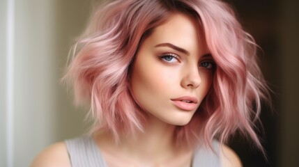 Fototapeta premium beautiful woman with pink hair