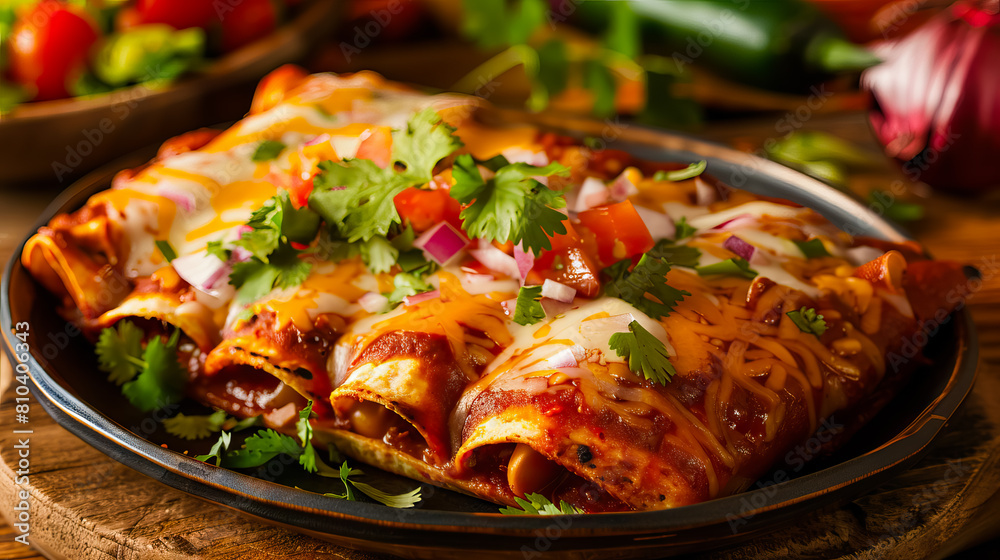 Wall mural close up enchiladas, traditional mexican food. - Wall murals