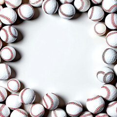 baseball flat lay with copy space frame on white background