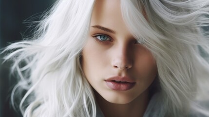 Fototapeta premium Captivating portrait of a woman with striking platinum blonde hair