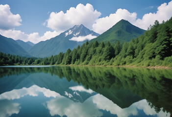 Mountain with a lake in front of it, a boat in the water of the lake.