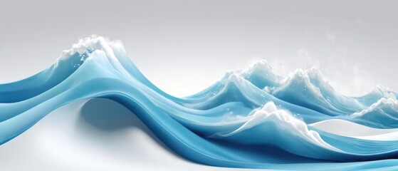 3D blue and white wave: dreamy and flowing like smokey fabric, perfect for abstract graphics or ocean-themed backgrounds.