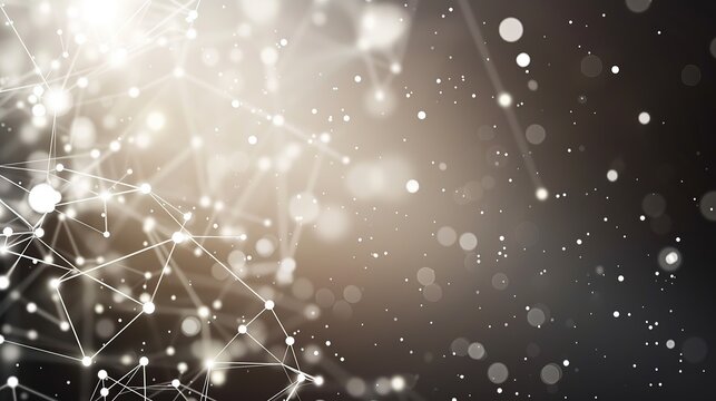An intense backdrop featuring a chaotic yet organized series of white and silver dots connected by light beams set against a gradient of dark grey to black offering a dedicated space for text