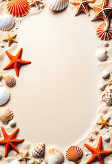 copy space background frame with sea shell and starfish