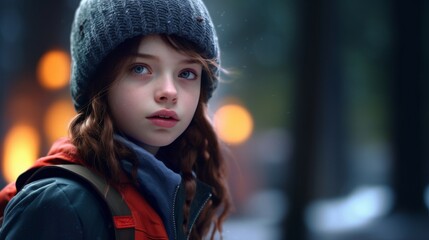 young girl in winter clothing looking thoughtful