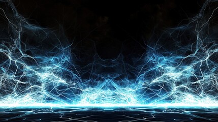 An intense backdrop of electric blue and white lines forming a vibrant plexus over a black backdrop...