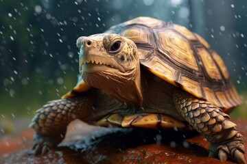 Fototapeta premium close-up of a turtle in the rain