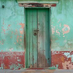 Vintage Textured Door on a Weathered Wall