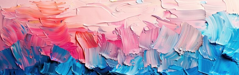 Abstract Colorful Art Painting Texture Background with Pink and Blue Brushstrokes on Canvas