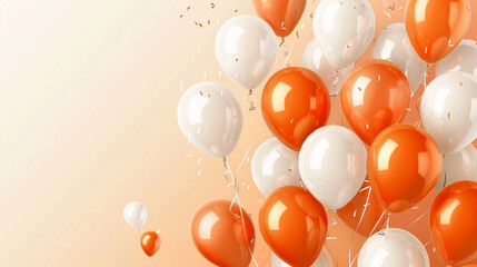 Celebration party banner with orange and white color balloons background.