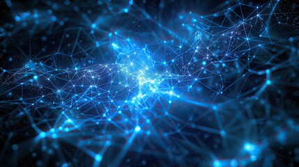 An intense electric blue plexus pattern with high-energy connections radiating across a space-like dark background featuring a focused area in the center for text insertion