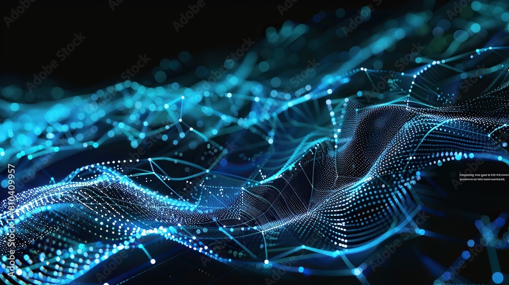 Fototapete an intricate digital mesh of electric blue and cyan connections on a black background resembling a h