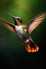 Fototapeta premium Vibrant hummingbird in flight against blurred green background