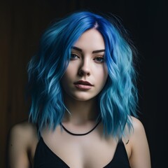 Naklejka premium striking blue-haired woman with intense gaze