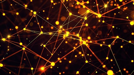 An intricate web of bright yellow and orange dots connected by thin glowing lines against a black background creating a high-energy plexus effect with a specific area reserved for text at the bottom