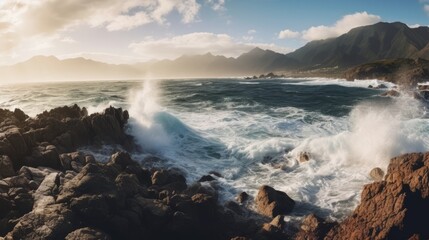 Fototapeta premium dramatic rocky coastline with crashing waves