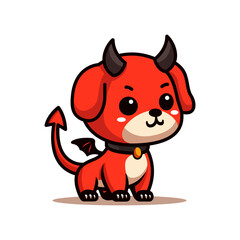 cute red devil dog cartoon character kawaii vector illustration template design