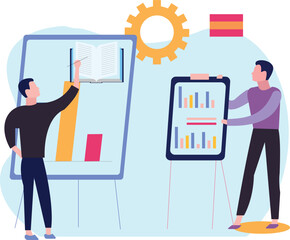 Fototapeta premium The boys are preparing an academic presentation.