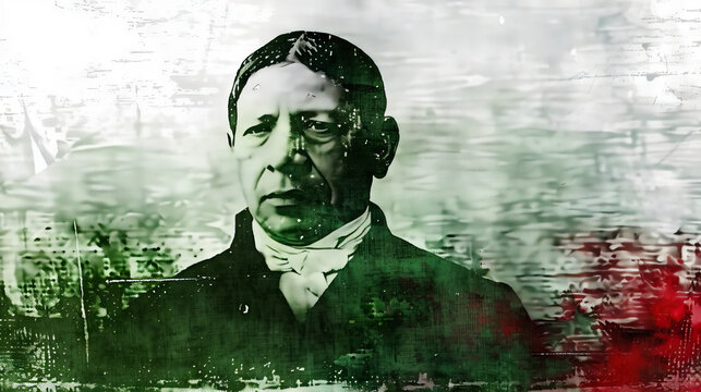 abstract art benito juarez president mexico in red, white and green mexican flag color with copy space.