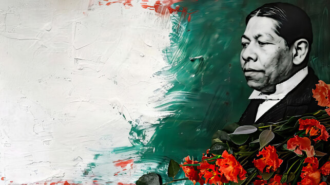 close up side view Natalicio De Benito Juarez. president Mexico background with copy space.