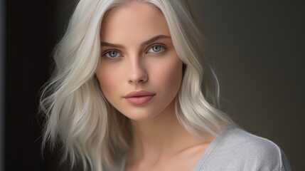 Naklejka premium Captivating portrait of a woman with striking blonde hair and piercing blue eyes