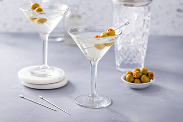 Martini cocktail with vodka, vermouth and olive garnish