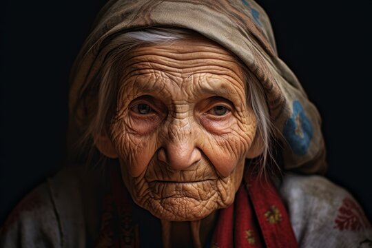 Weathered face of an elderly woman