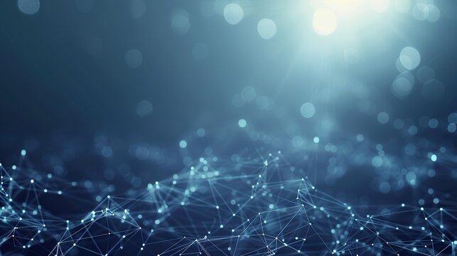 A backdrop of soft glowing light blue connections forming a tranquil plexus pattern over a navy blue base designed with a significant amount of space for text on the right side