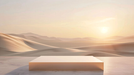 square podium with desert and sand dune sunrise background for display product