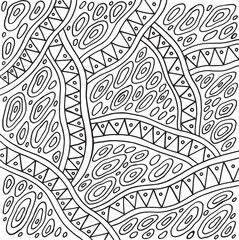 Geometric doodle pattern. Trippy boho coloring page for adults. Abstract psychedelic design. Vector artwork