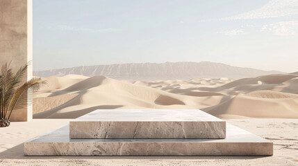 Fototapeta premium square podium with desert and sand dune background for display product advertising