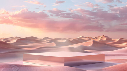 square podium with desert and sand dune background for display product advertising