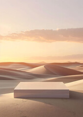 square podium with sunset desert background for display product advertising