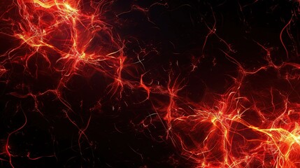 Obraz premium A complex pattern of glowing red and orange lines forming an abstract fire network over a pitch-black canvas with a clear space designated for text on the upper left