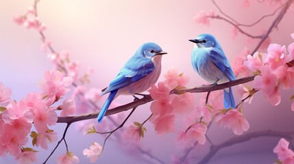Obraz premium Two blue birds on the branch