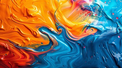 Fototapeta premium A painting of a blue and orange swirl with a splash of red