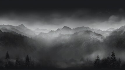 greyscale of mist and fog effect, background is black generative ai